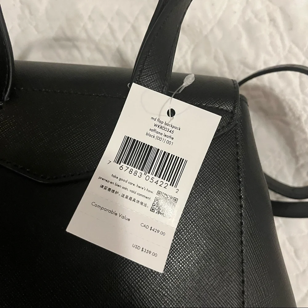 NWT Kate Spade Medium Flap Adjustable Black Backpack